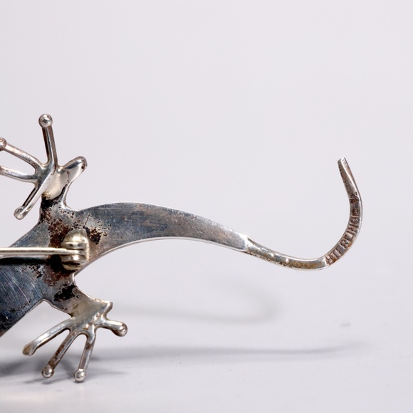 Native American Multi Gem Inlay Lizard Gecko Sterling Silver Brooch Pendant - Picture 5 of 7